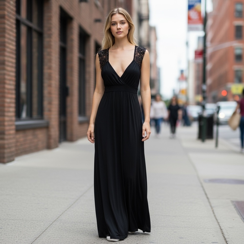 BCBG Black Eyelet Crochet Sleeveless Dress